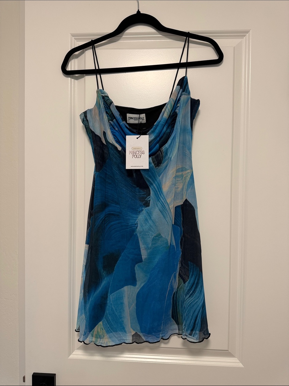 Princess Polly Blue Abstract Print Cowl Slip Top